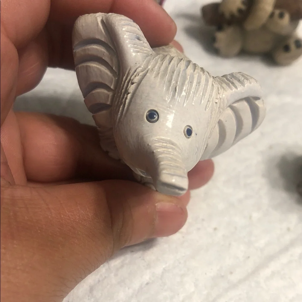 Vintage Mini Elephant Figurine Set in Beige, Cream, Brown and Blue